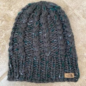 NORTH FACE knit gray teal beanie winter hat